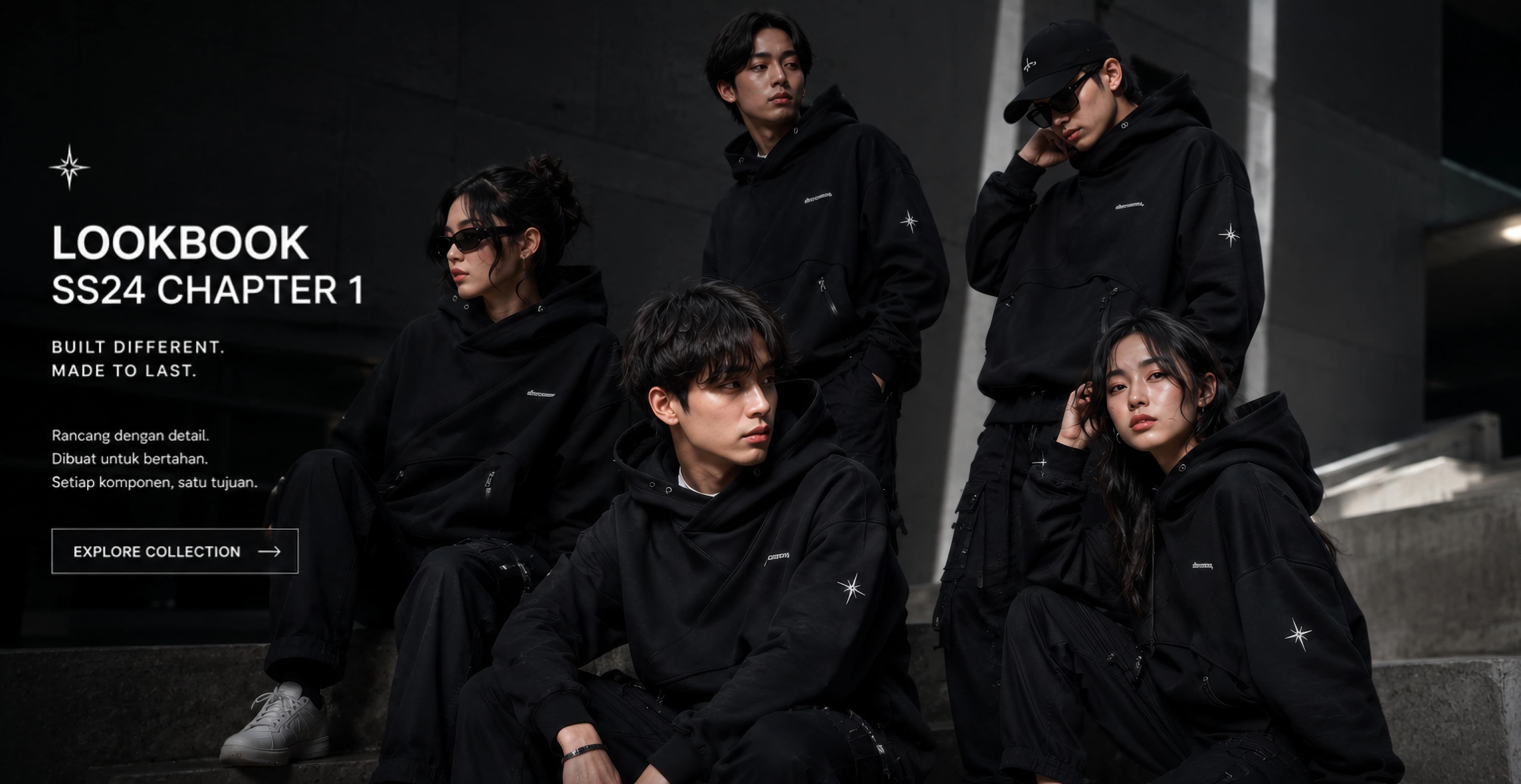 AFTERCOMMA dark editorial lookbook group
